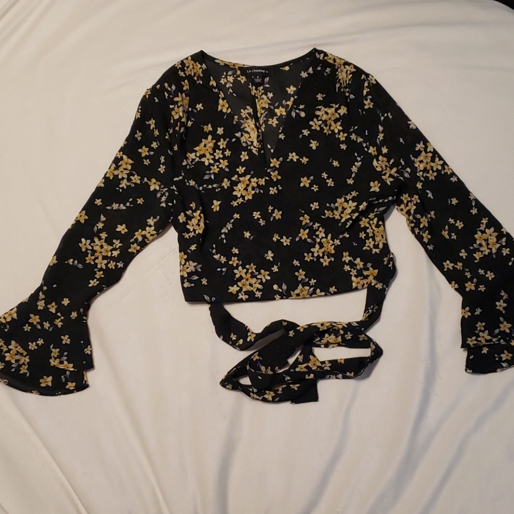 LA CHARME U Wrap Crop Blouse - Picture 1 of 3